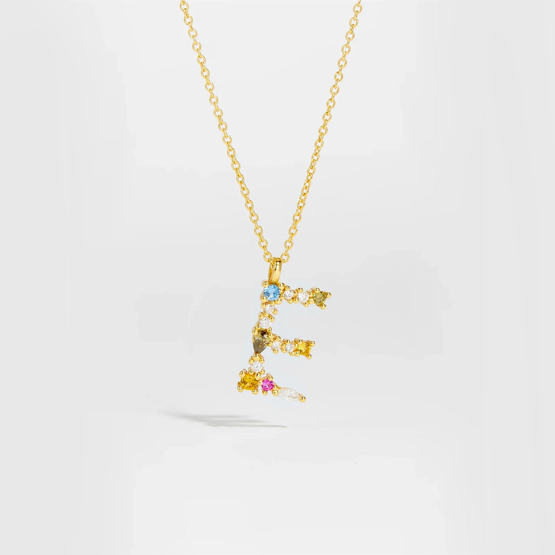 Colorful Crystal Initial Letter 925 Sterling Silver Necklace