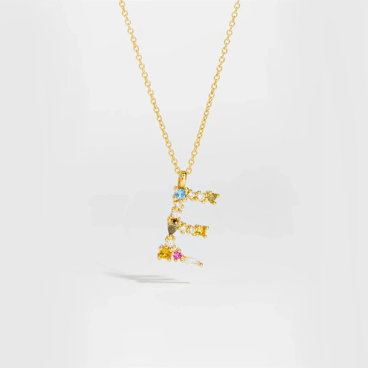 Colorful Crystal Initial Letter 925 Sterling Silver Necklace