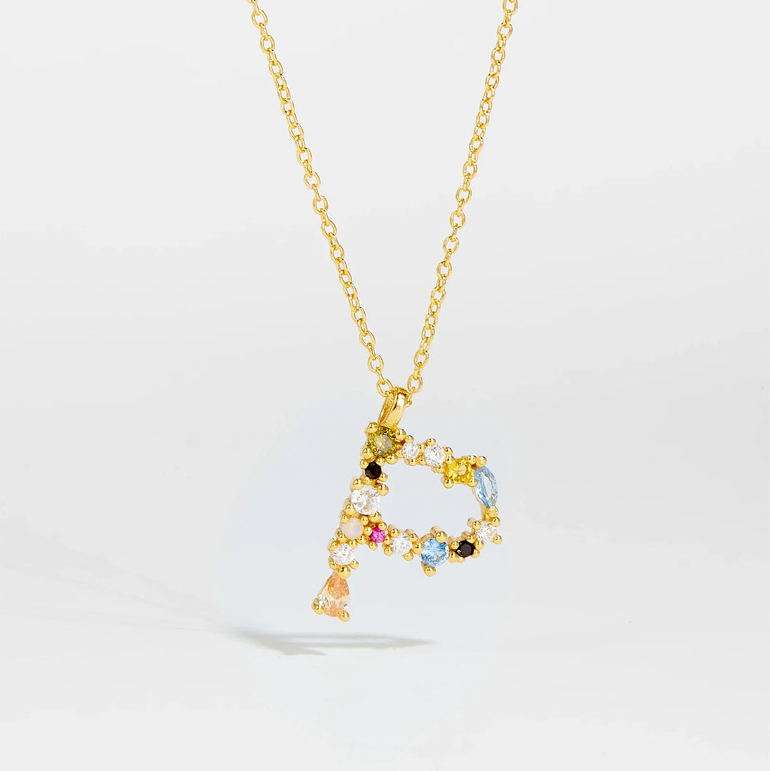 Colorful Crystal Initial Letter 925 Sterling Silver Necklace