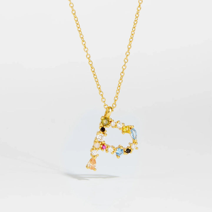 Colorful Crystal Initial Letter 925 Sterling Silver Necklace