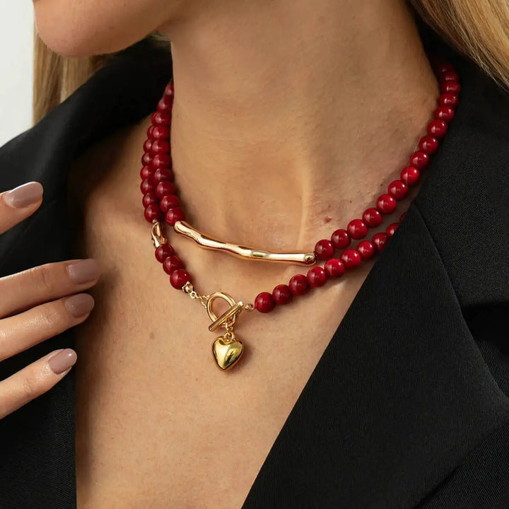 Crimson Heritage Double-Layer Heart Necklace