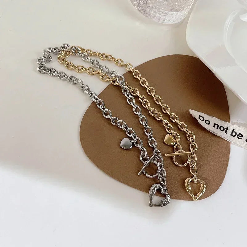 Textured Heart Toggle Necklace