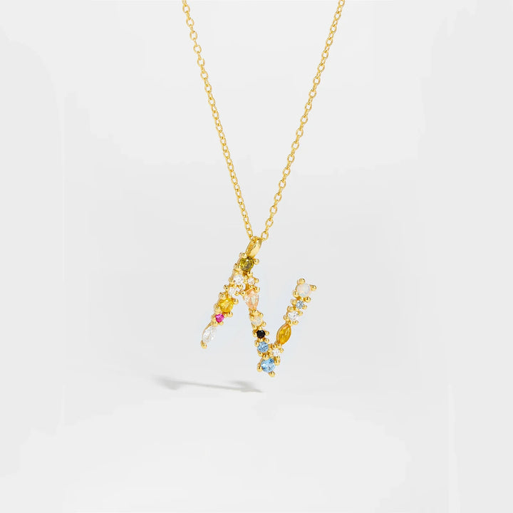 Colorful Crystal Initial Letter 925 Sterling Silver Necklace