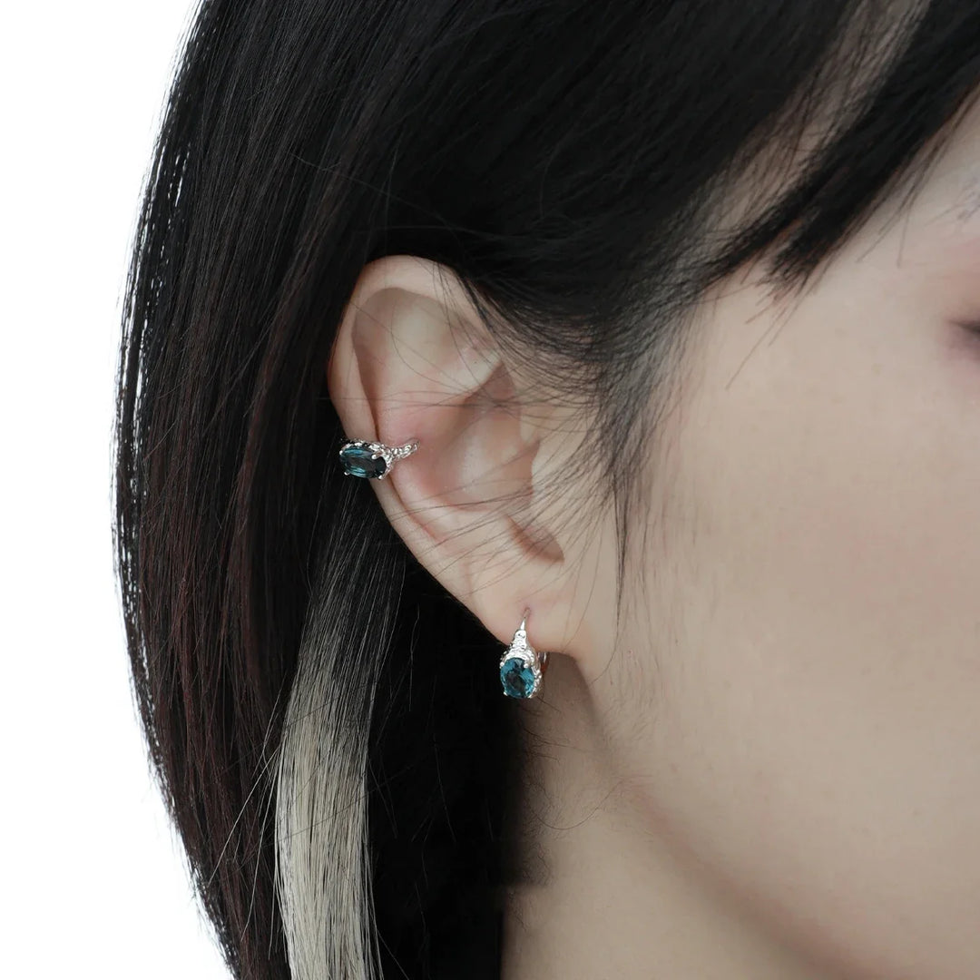 Ocean Blue Crystal 925 Sterling Silver Ear Cuff