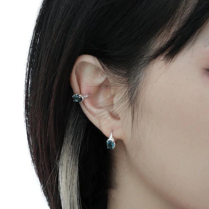 Ocean Blue Crystal 925 Sterling Silver Ear Cuff
