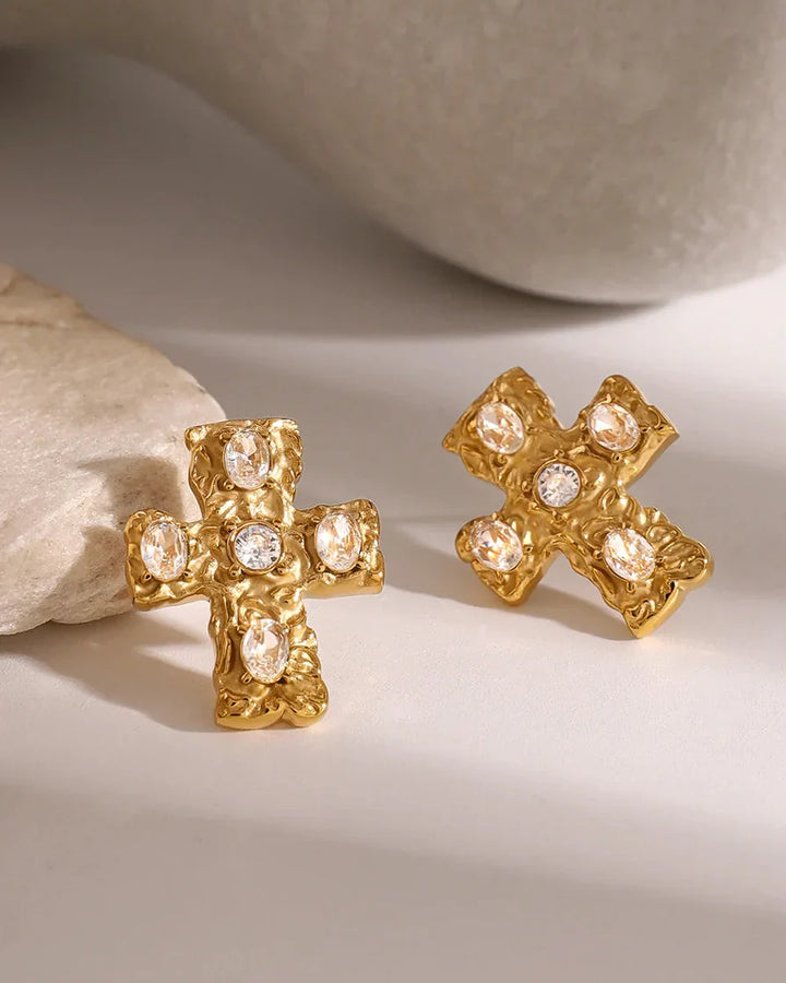 Cross Earring with Rustic Finish (Gold-Plated)