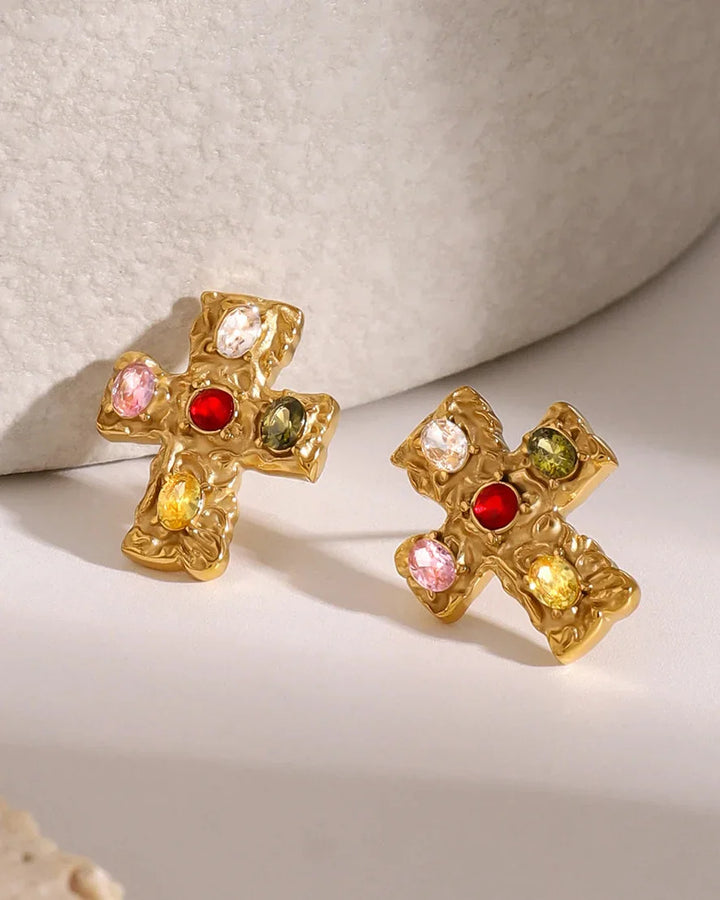 Cross Earring with Rustic Finish (Gold-Plated)