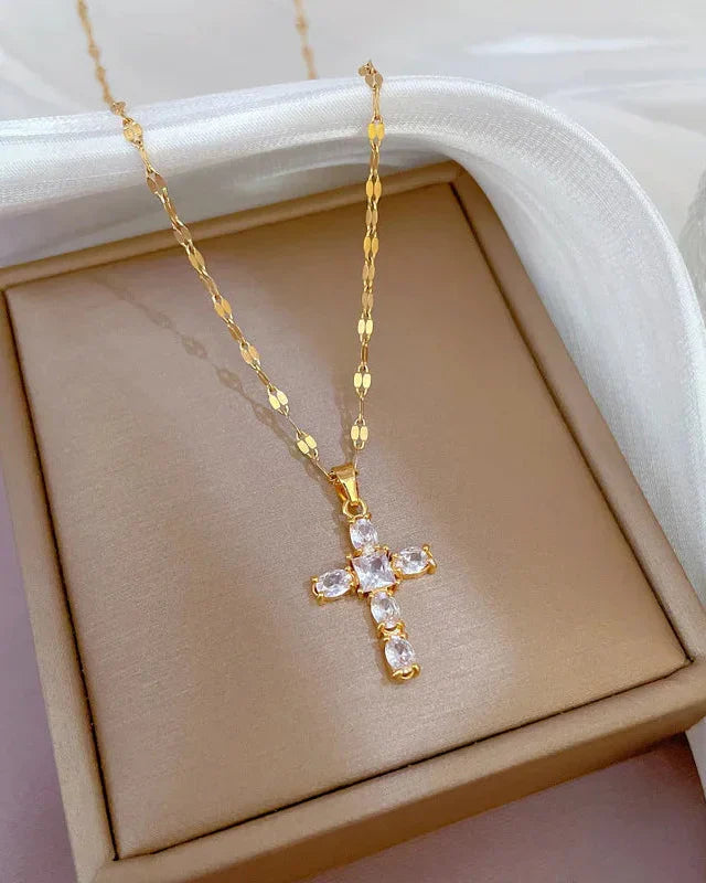 Cross Necklace with Reflected Light Chain (Gold Plated)