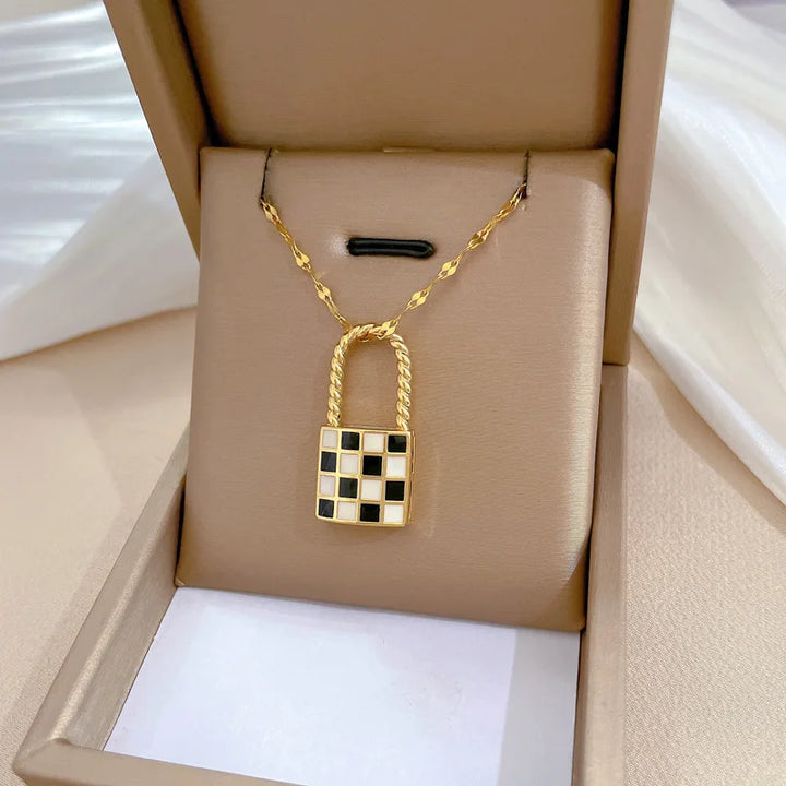 Checkerboard Lock Necklace