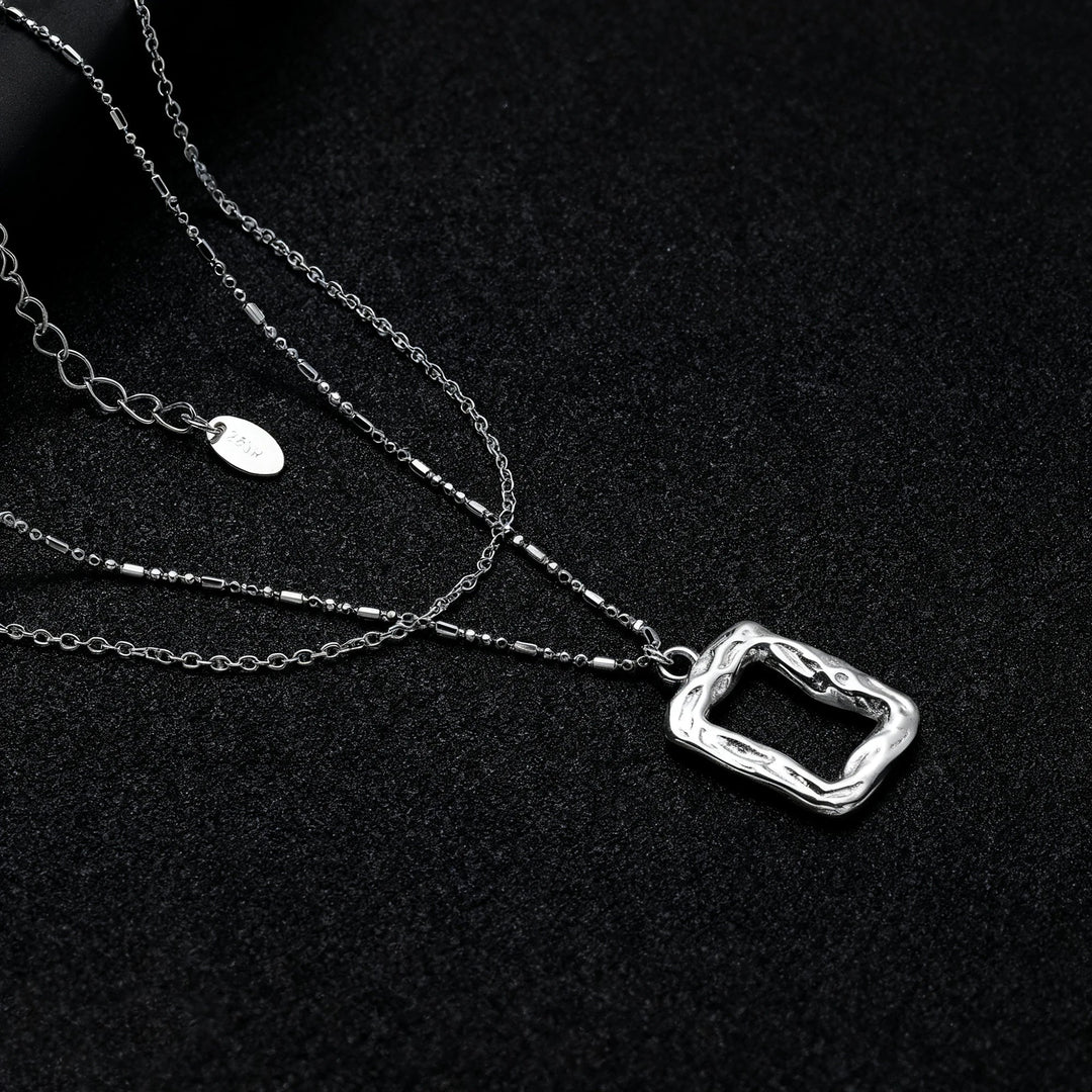 Organic Square Layered Necklace – 925 Sterling Silver/ 18K Gold Vermeil
