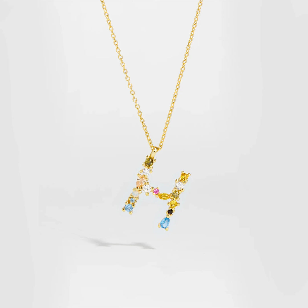 Colorful Crystal Initial Letter 925 Sterling Silver Necklace