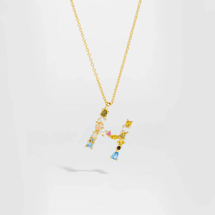 Colorful Crystal Initial Letter 925 Sterling Silver Necklace