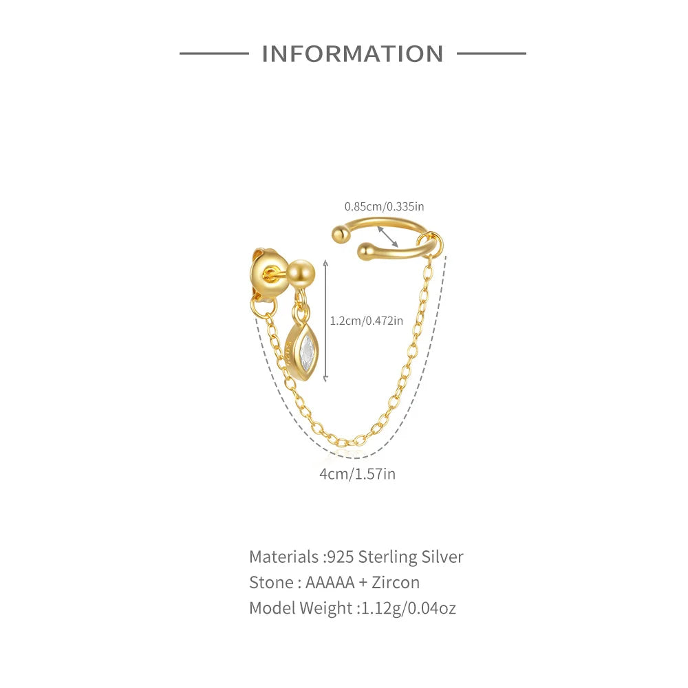 Golden Zircon Chain Earring & Ear Cuff – 925 Sterling Silver