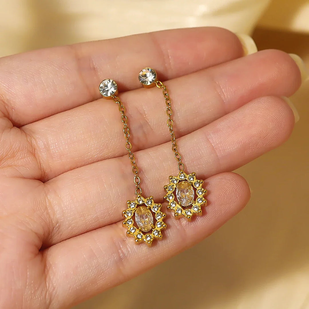 Crystal Medallion Drop Earrings