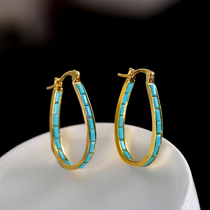 Zareya Turquoise Inlay Hoops