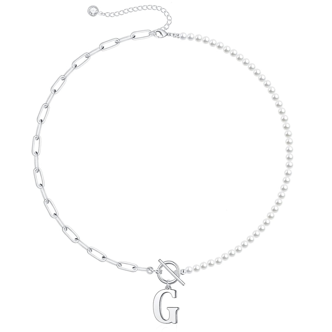 Pearl & Paperclip Chain Letter Initial Necklace
