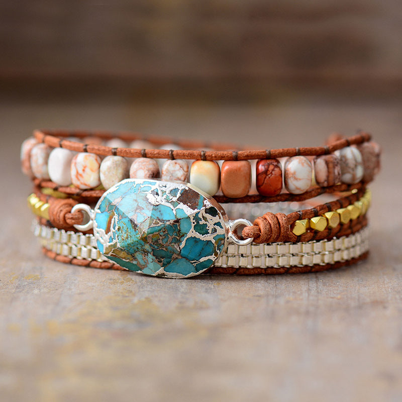 TURQUOISE & JASPER HEALING WRAP BRACELET