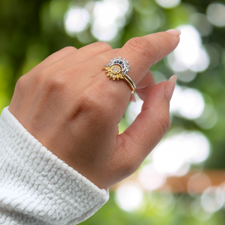 Set of Two Celestial Rings - Sun & Moon