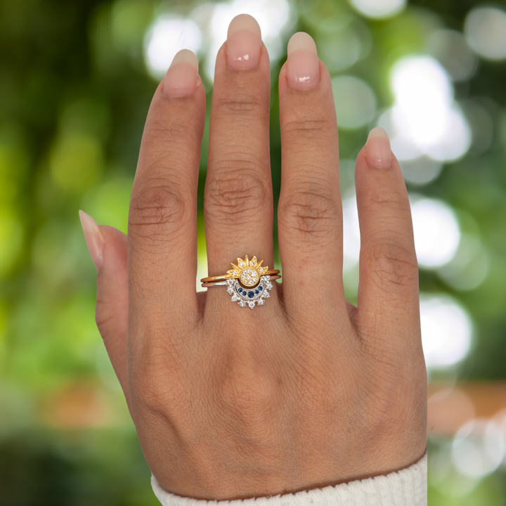 Set of Two Celestial Rings - Sun & Moon