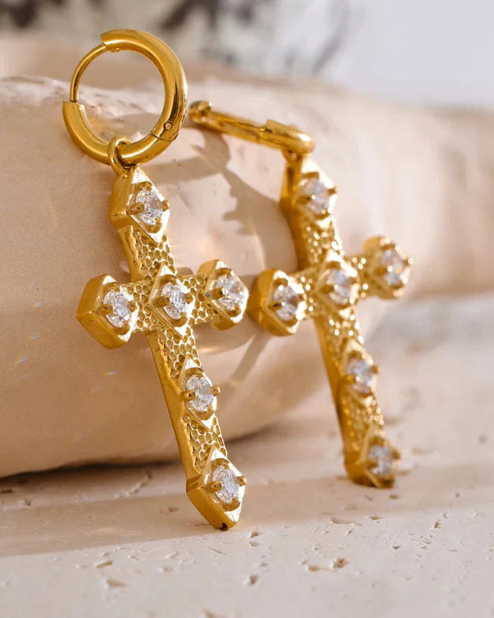 Hoop Earrings with Inset Cross (Gold-Plated)