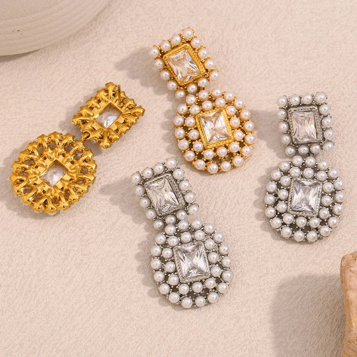 Pearl-Framed Geometric Earrings