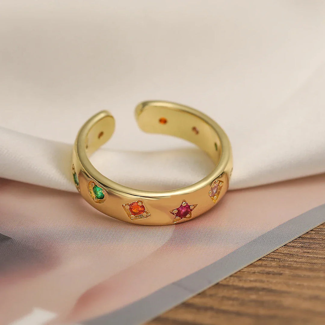 Zircon Inlaid Adjustable Ring