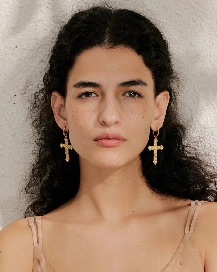 Hoop Earrings with Inset Cross (Gold-Plated)