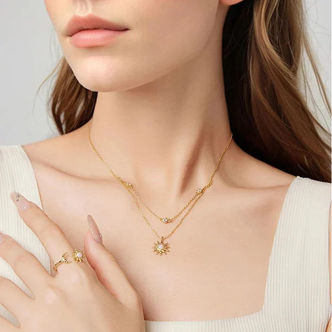 Sun Opal Layered Necklace – 925 Gold Plated Sterling Silver