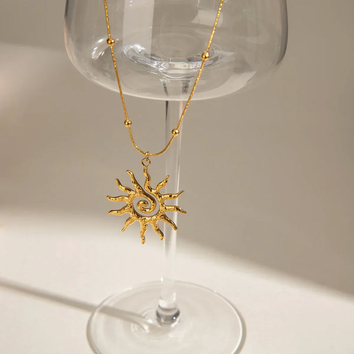 Golden Sun Swirl Pendant Necklace