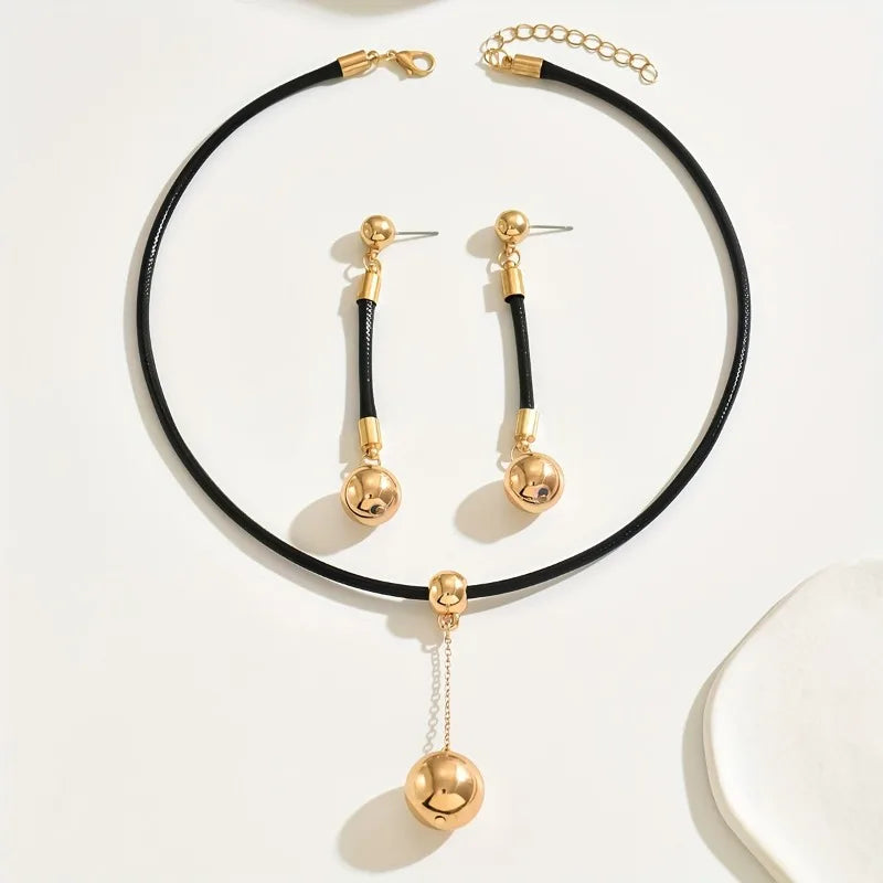 Zorelle Sleek Black Strand Pendant Jewelry Set