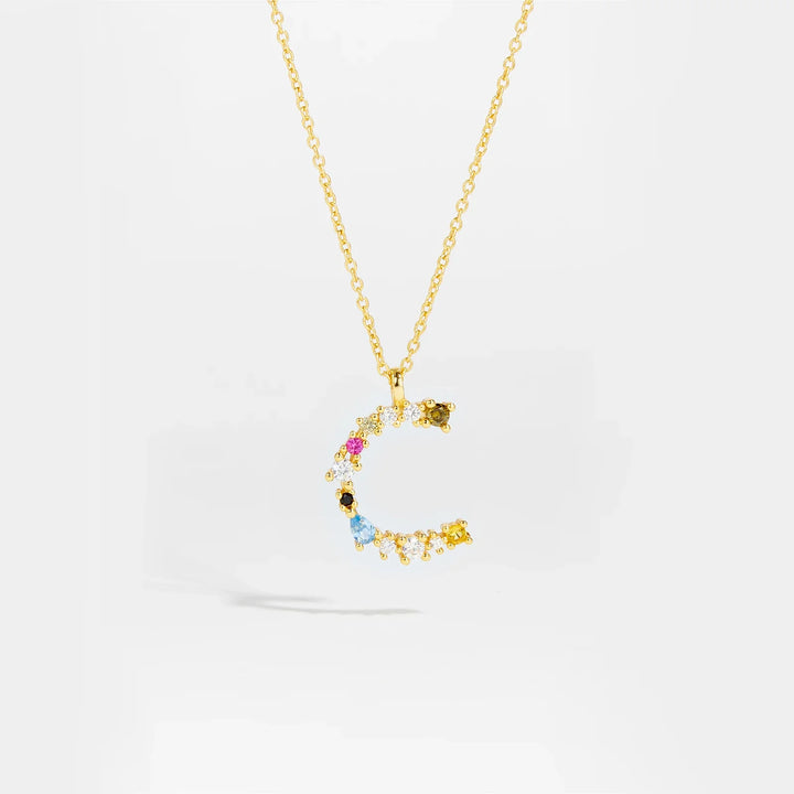 Colorful Crystal Initial Letter 925 Sterling Silver Necklace