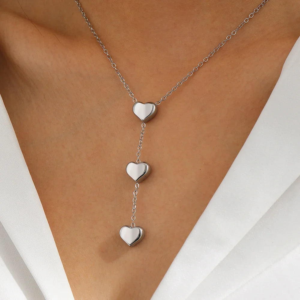 Triple Heart Tassel Necklace
