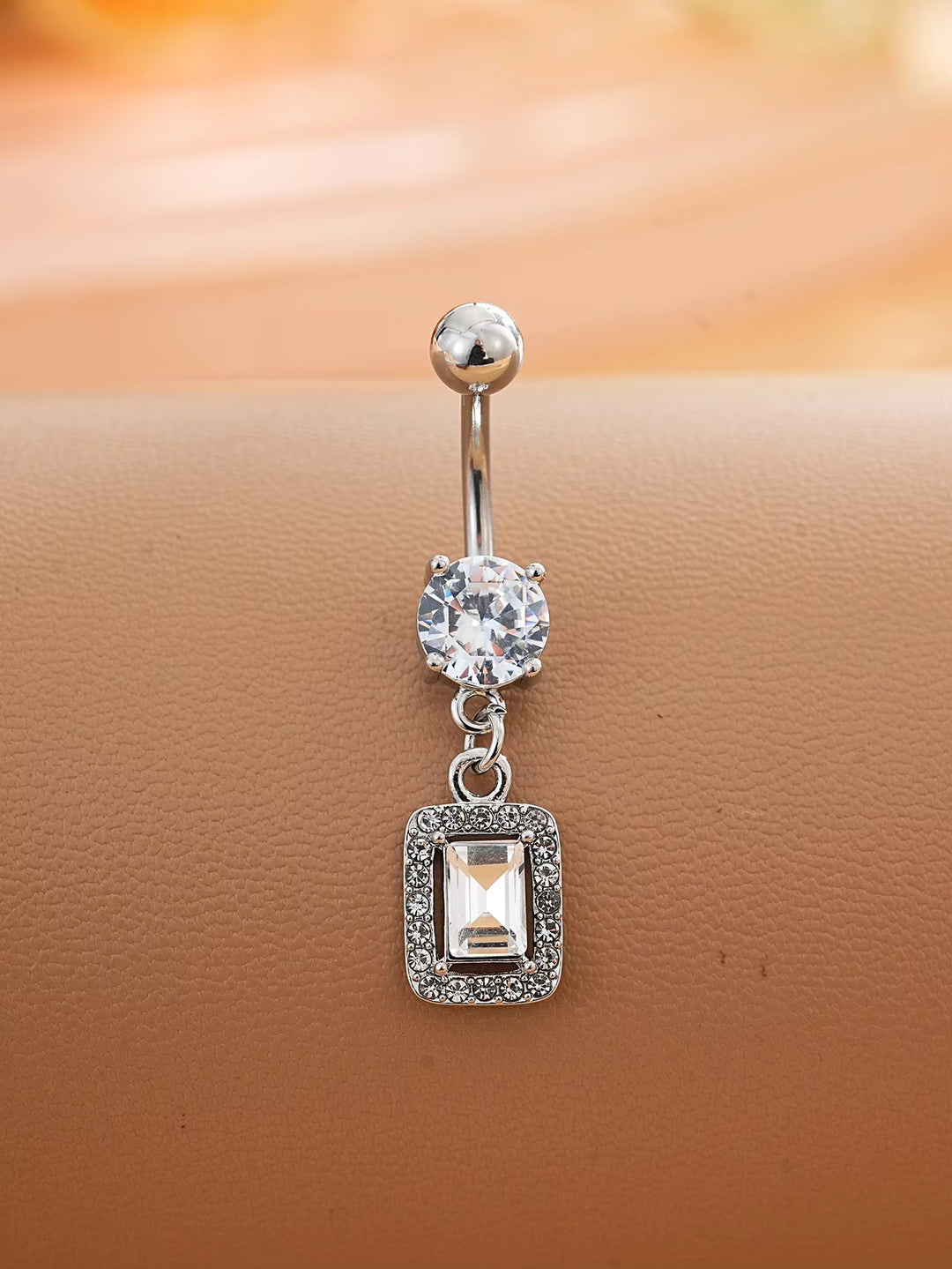 Emerald Cut Crystal Dangle Belly Button Ring