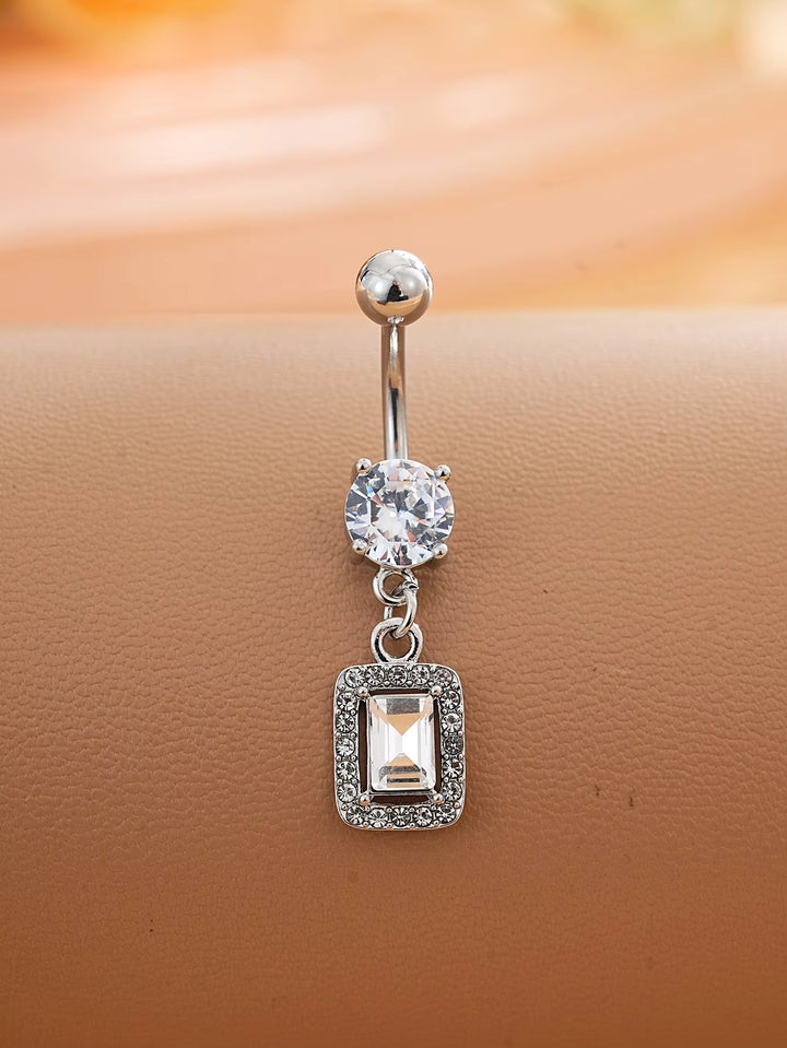 Emerald Cut Crystal Dangle Belly Button Ring