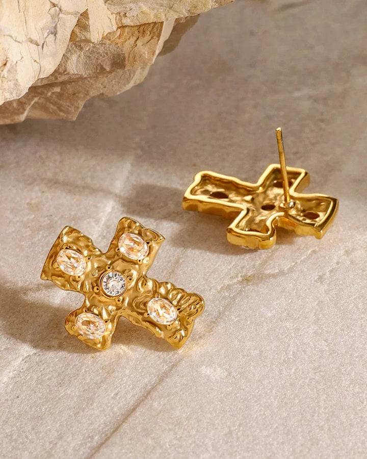 Cross Earring with Rustic Finish (Gold-Plated)