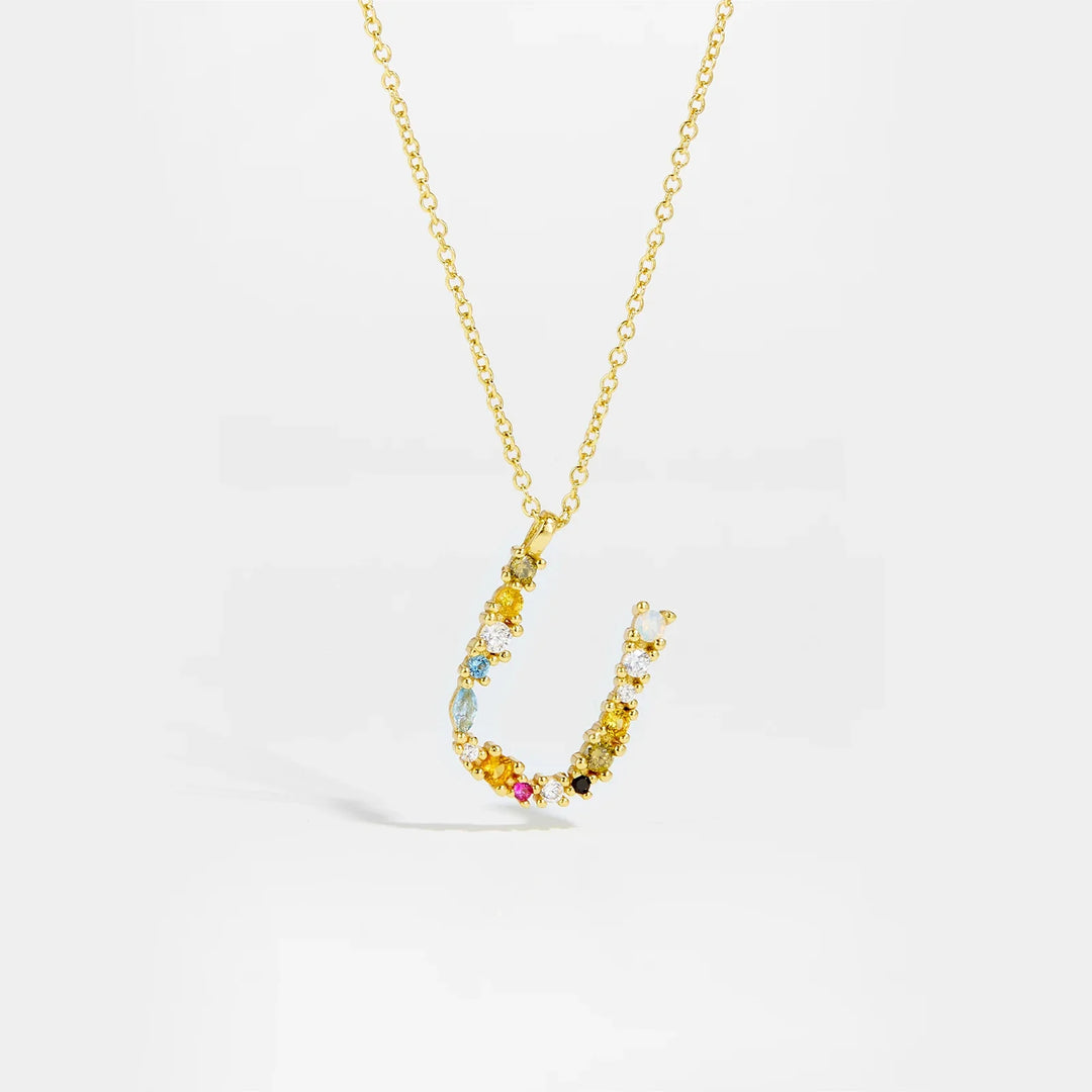 Colorful Crystal Initial Letter 925 Sterling Silver Necklace