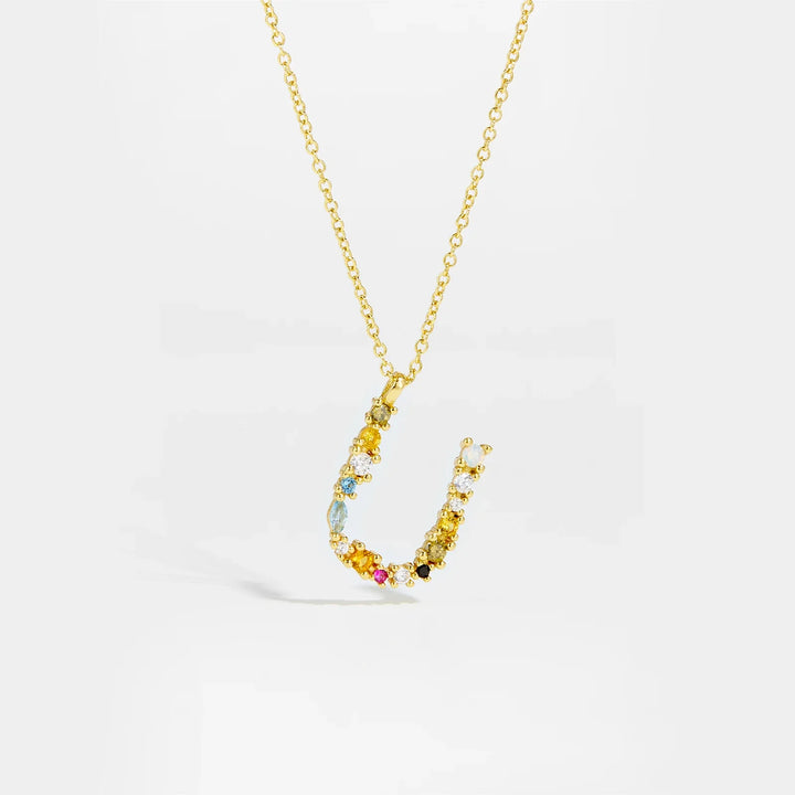Colorful Crystal Initial Letter 925 Sterling Silver Necklace