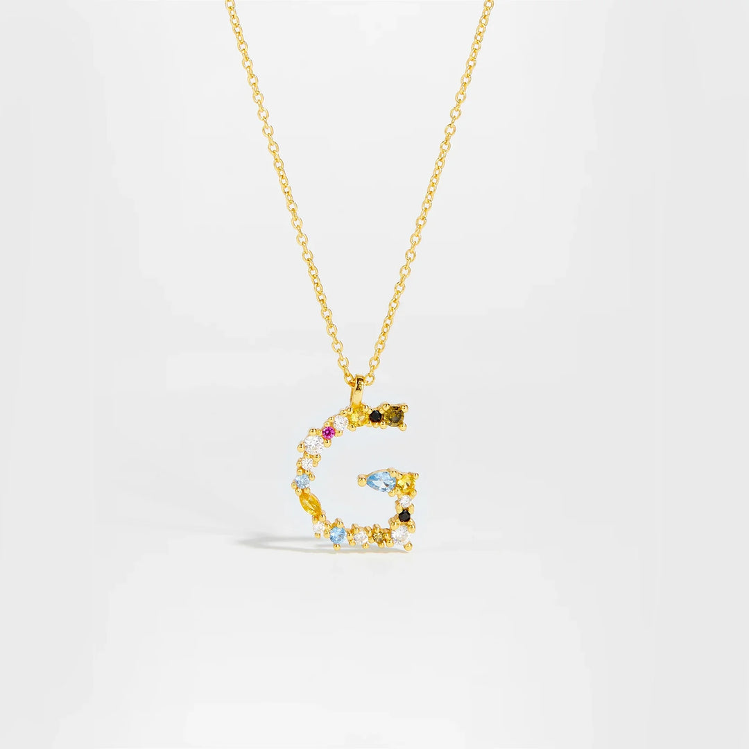Colorful Crystal Initial Letter 925 Sterling Silver Necklace