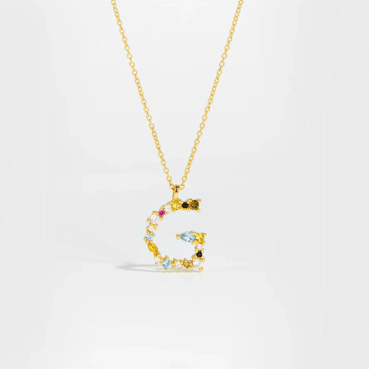 Colorful Crystal Initial Letter 925 Sterling Silver Necklace