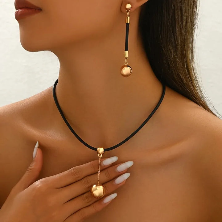 Zorelle Sleek Black Strand Pendant Jewelry Set