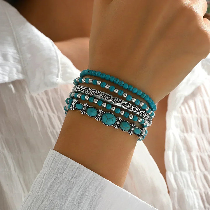 Boho Bracelet Set with Turquoise Beads