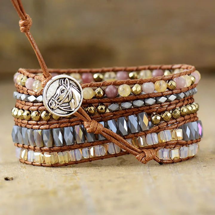 Labradorite Teardrop Charm Beaded Wrap Bracelet