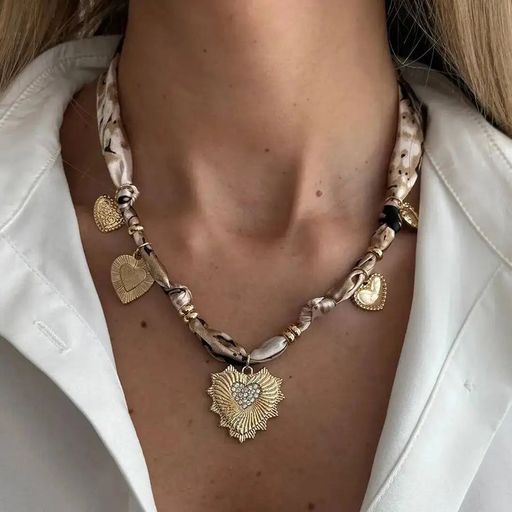 Sophisticated Leopard Silk Heart Necklace