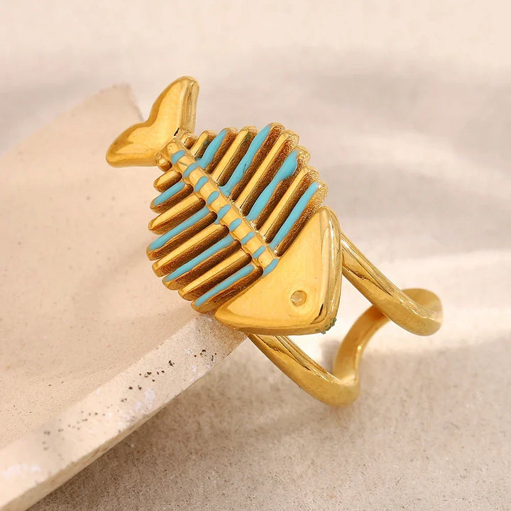 Aqua Tide Fishbone Ring