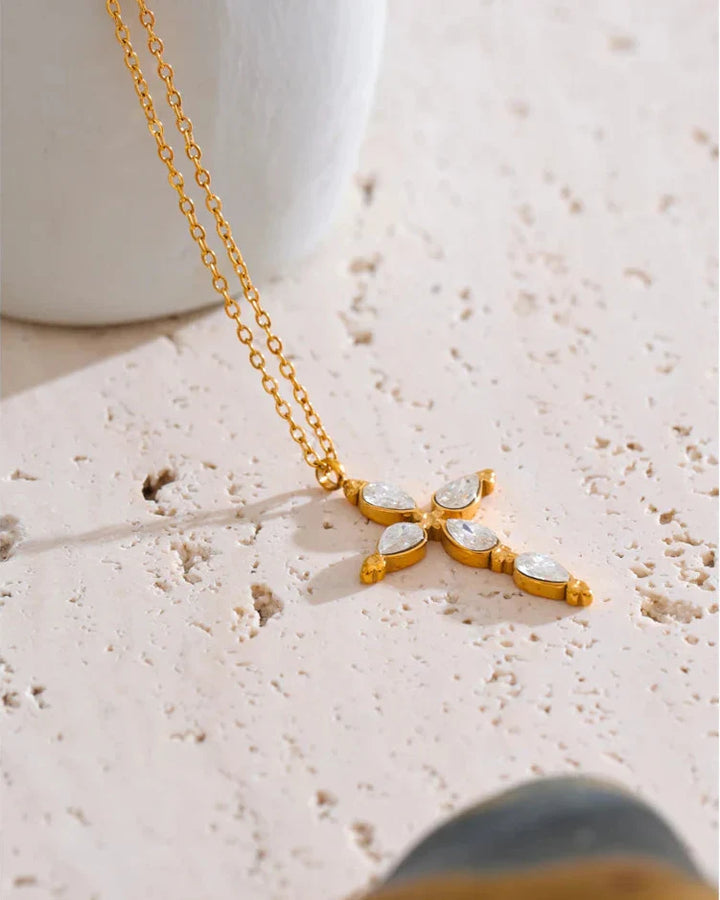 Classic Cross Necklace with Drop Crystals (18K Gold Plated)