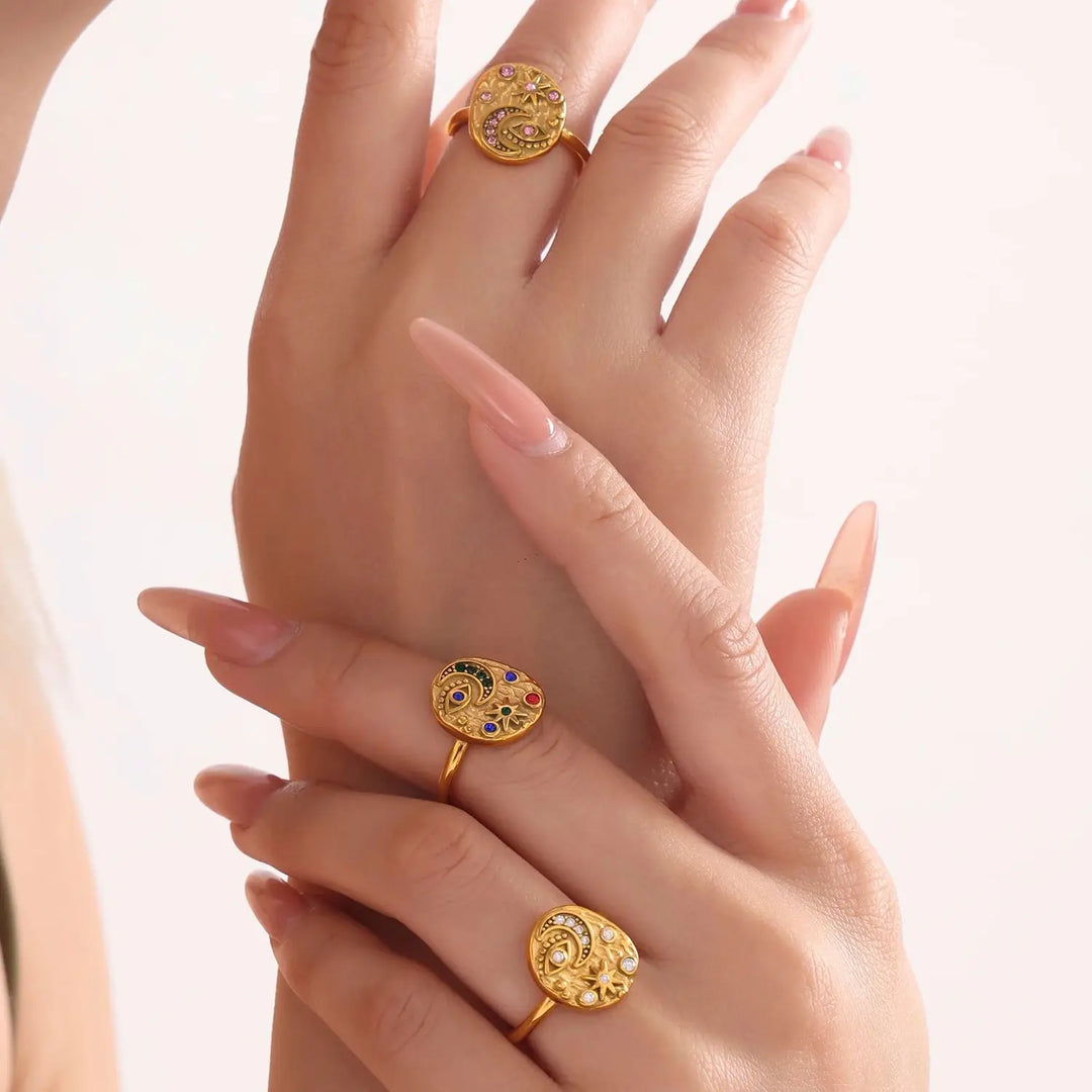 Celestial Starlight Talisman Ring - 18k Gold