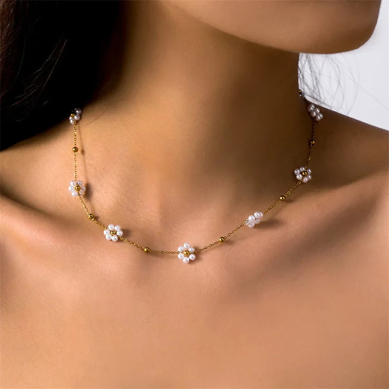 Pearl Flower Charm Bracelet & Necklace