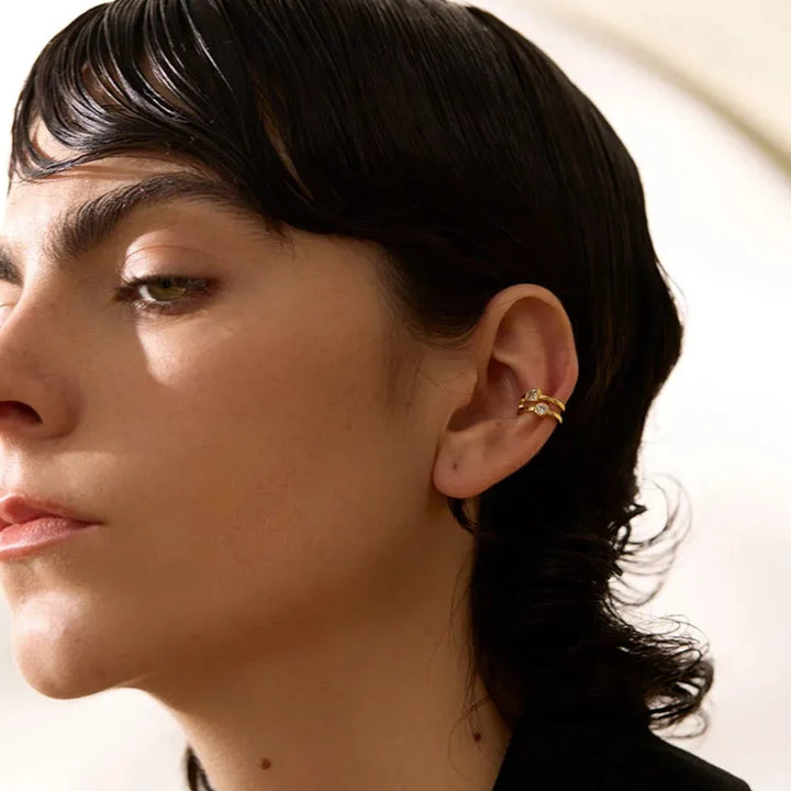 Double Line Zircon Ear Cuff 925 Sterling Silver | Clip-On Earring