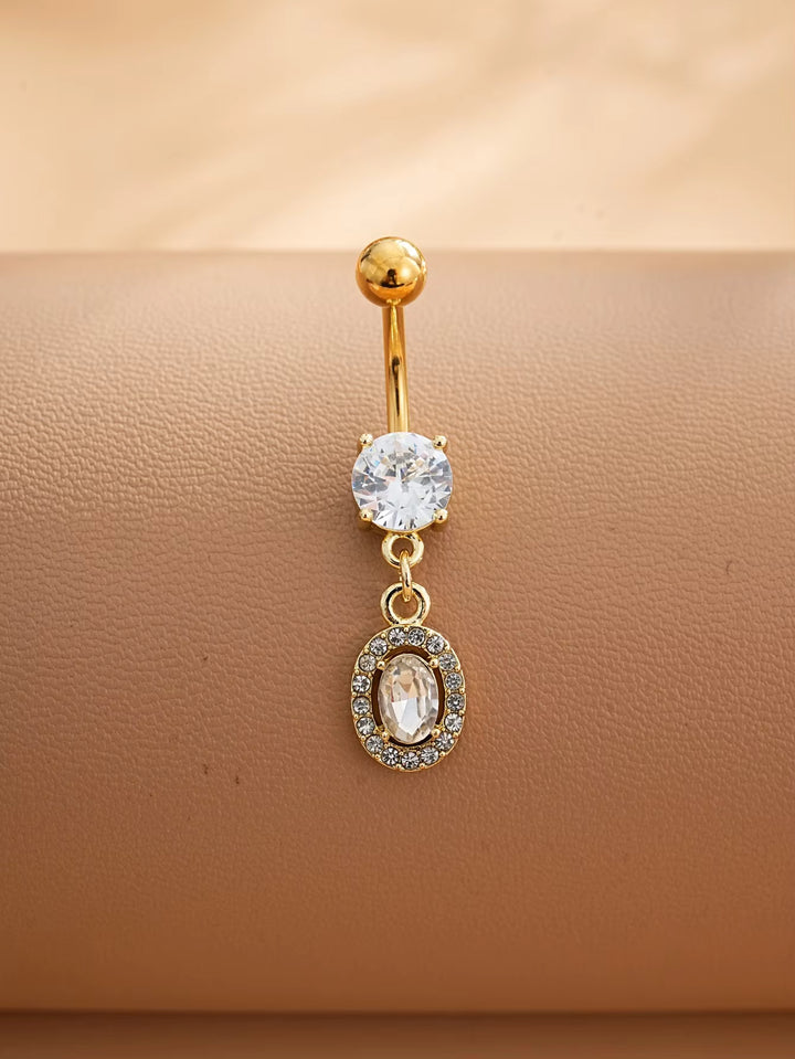 Oval Crystal Dangle Belly Button Ring
