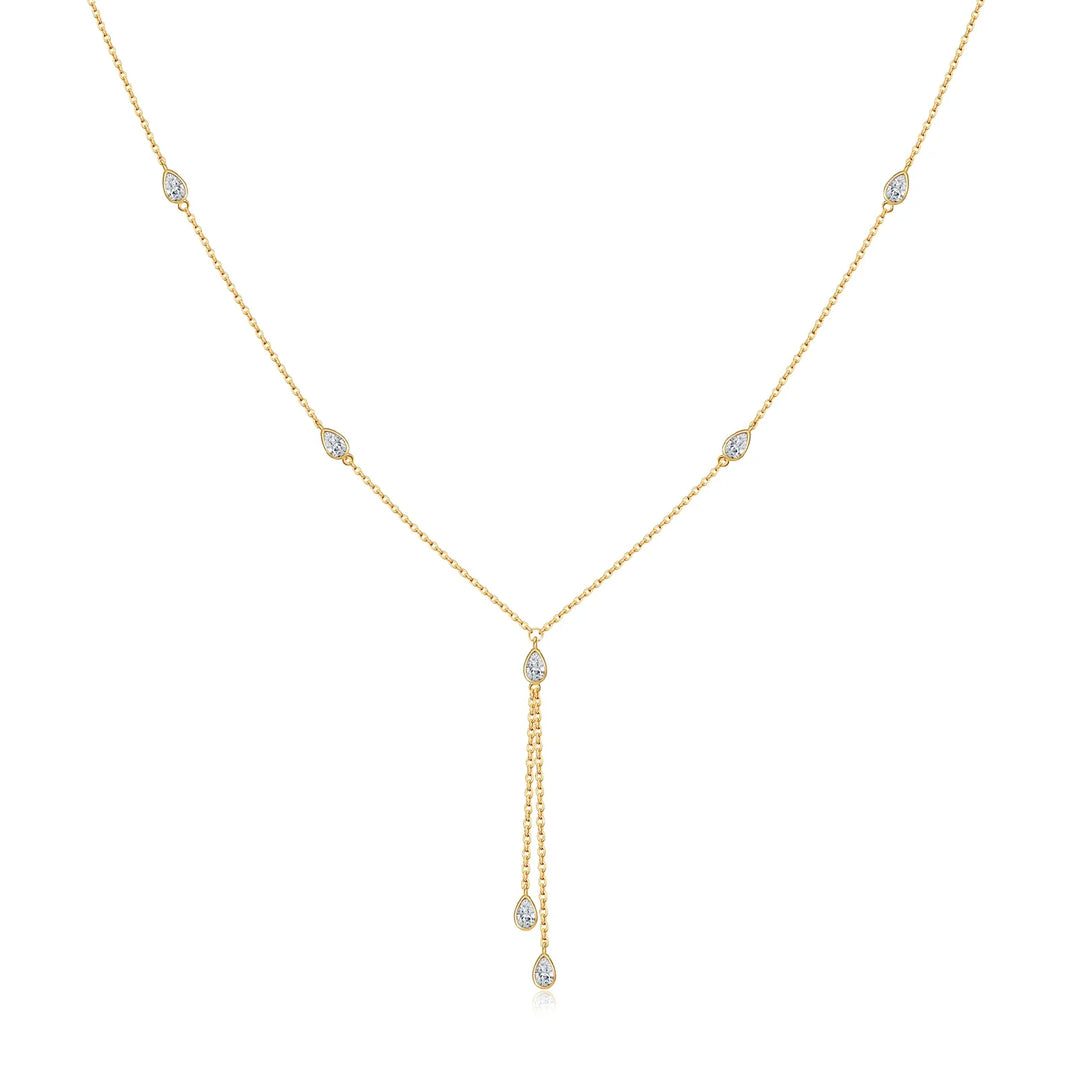 Teardrop Crystal Y Necklace 925 Sterling Silver | Dainty Drop Necklace